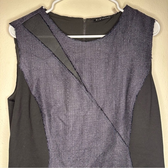 NWT ELIE TAHARI Patchwork Textured Colorblock Black & Grey Zipped MIDI Dress 16 - Picture 2 of 14